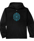 Cool Machinist Men Gift Hoodie Featuring Vise Gauge Square Design With CNC Tool Edges And Classic Fit, black fleece with blue graphics.