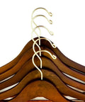 Premium Wooden Hangers Set Of Five Curved Shoulder Hangers With Gold Hooks And Locking Bar Heavy Duty Coat Hanger For Suits And Travel No Slip Pants Bar