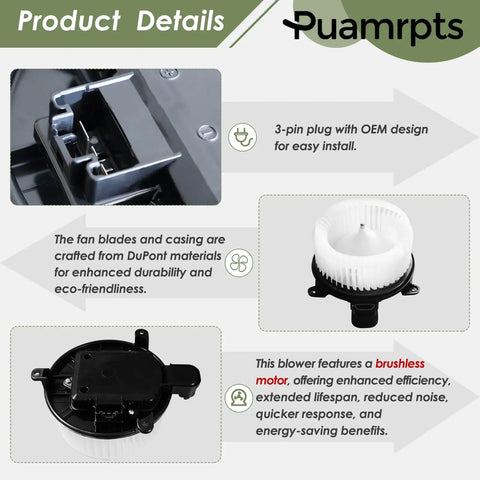 Brushless AC Heater Blower Motor for Toyota Sequoia 2008 to 2022 and Sienna 2011 to 2020 Direct Replacement HVAC Fan Assembly Fits 700298 details