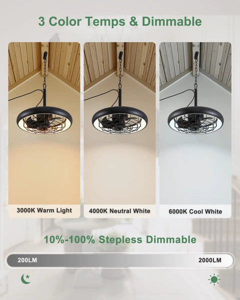 20 Inch Outdoor Ceiling Fan With Lights RGB And 3 CCT Dimmable Remote App Control showcasing 3 color temperatures