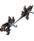 French Provincial Grape Leaf Drawer Pull in antique brass finish, close-up view showing 3 inch centers, die-cast zinc hardware.