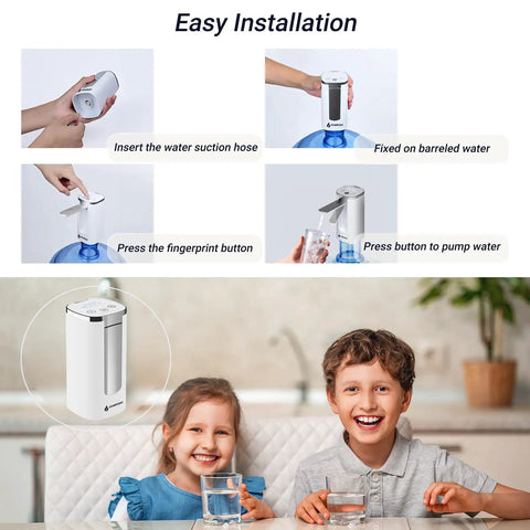 Automatic Water Dispenser For 5 Gallon Bottles With USB C Rechargeable Electric Pump And Digital Display in use by children