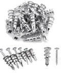 100 Piece Zinc Self Drilling Drywall Anchors And Screws Kit With 50 Heavy Duty Hollow Metal Anchors And 50 Size 8 And One Quarter Inch Screws