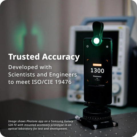 PAR Meter Accessory for Plant Growers Measure PPFD and DLI with Photone App Illuminance in Lux and Foot Candles Includes Far Red ePAR Data and Beginner Guides with Top Notch Accuracy mounted on phone