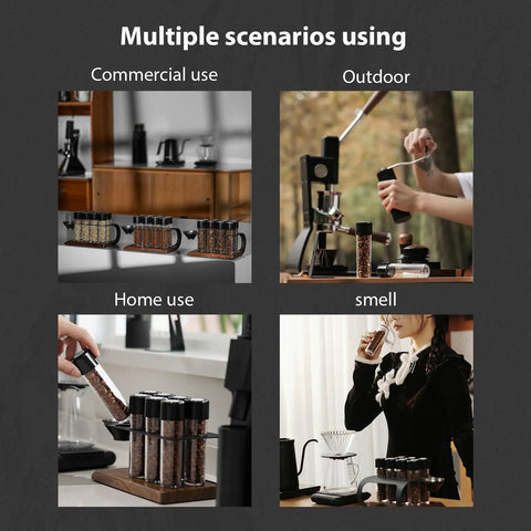 Single Dose Coffee Storage Tubes With One Way Exhaust Valve 8 Piece Set Espresso Dosing Jars in various usage scenarios.