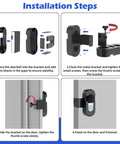 Diagram showing installation steps for Anti Theft Video Doorbell Mount With No Drill Installation on door.