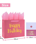 Giant Pink Gift Bag Set With Greeting Card And Tissue Paper Starry Night Design With Hot Foil Happy Birthday Perfect For Women Girls Kids Birthday Parties And Baby Showers 13 By 5.2 By 10.2 Inches 1 Piece