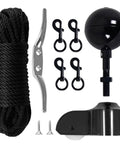 Flagpole Pro Grade Heavy Duty Hardware Repair Kit With 50 Ft Halyard Rope 3 Inch Gold Ball Topper 6 Inch Zinc Alloy Cleat Four Metal Swivel Snap Clips And Aluminum Flagpole Truck For 2 Inch Diameter Poles, black rope and hardware