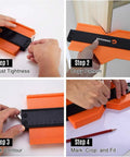 Four-step process using Lockable Contour Gauge Ruler Set 10 Plus 5 Inch For Corners And Contoured Surfaces Handyman DIY Woodworking Tool