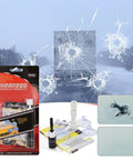 All Vehicles Windshield Chip And Crack Repair Kit For Cars And Trucks Auto Glass Repair Set displayed with tools and cracked glass background.