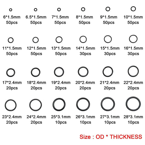 Chart of 740 Piece Universal O Rings Set In 24 Sizes With 4 Tools For Faucet Plumbing Automotive Repair Nitrile Rubber O Ring Kit