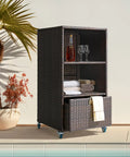Outdoor Pool Towel Storage Cabinet Organizer With Cover Wicker Towel Valet Rack On Wheels Shelves And Drawer Poolside Caddy For Hot Tub Spa Brown Great For Outdoor Relaxation And Easy Towel Management.