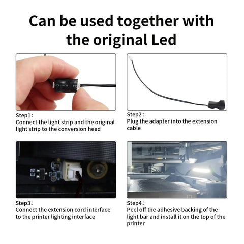 LED Upgrade Kit For 3D Printers 5V 12W COB Strip Light With Y Adapter installation steps for X1 X1C X1E models