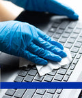 Cleanse isopropyl alcohol wipe packet; 5 x 6 in; blue-gloved hand wipes laptop keyboard