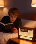 Solid Wood Periodic Table Desk Lamp With Warm Led Glow Usb Powered Science Study Gear A Hella Bright Setup For Chemistry Classrooms Dorms And Teacher Gifts Right Now, illuminating a child reading in a cozy bedroom.