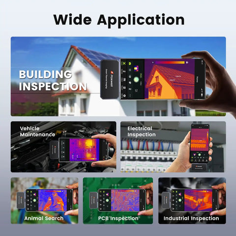 Image of Thermal Camera For Android Smartphones With 512x384 TISR Resolution And 40mK Sensitivity 25Hz Frame Rate Ideal For Home And Automotive Leak Detection Electrical Faults And Temperature Accuracy in various applications like building inspection and vehicle maintenance.