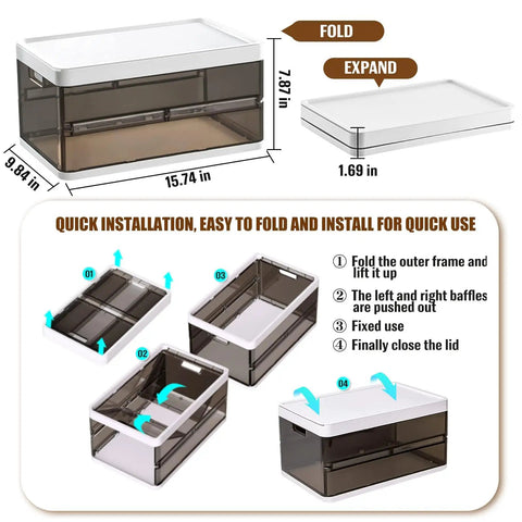 19 Quart Upgrade 4 Pack Stackable Storage Bins With 2 Lids For Closet Organization And Drawer Storage Foldable Plastic Bins setup guide