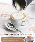 Pouring milk into a cappuccino with the 4 In 1 Electric Milk Frother With LED Touch Screen Auto Foam Maker For Lattes