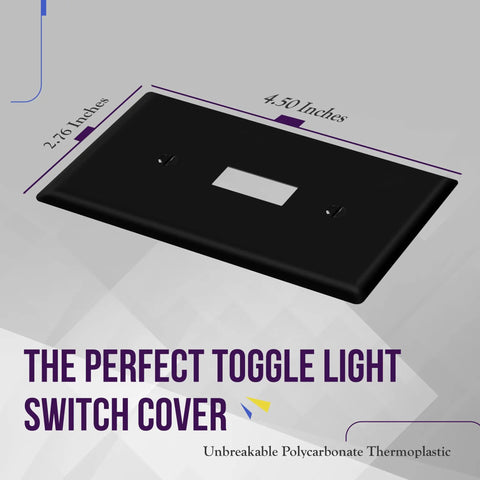 Unbreakable Polycarbonate Toggle Light Switch Wall Plate 1-Gang 4.50 By 2.76 Inches Black Screw Mounted
