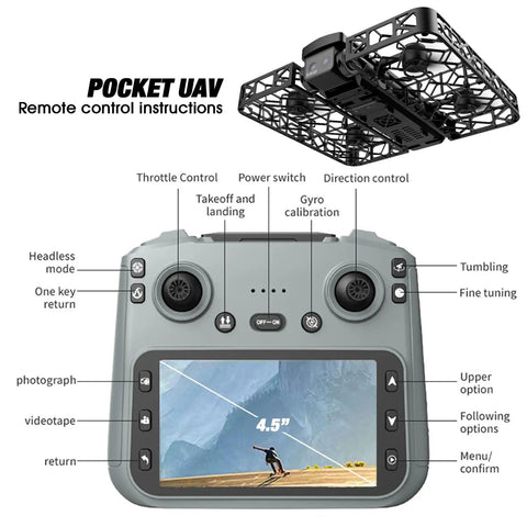 Pocket Size Drone With Optical Flow Positioning Foldable Design And 720P HD Camera Dual Batteries Black controller layout