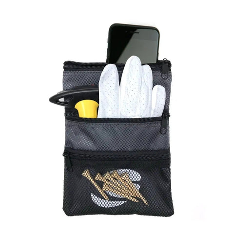 Detachable Accessory And Valuables Pouch For Golf Bags With Clip, Sage Grey, 3 Zip Pockets For Phone Keys Cards And Tees
