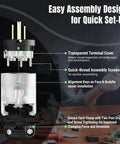 8 Piece Lighted Extension Cord End Replacements Set For NEMA 5-15P To NEMA 5-15R, 15 Amp 125 Volt, 2 Pole 3 Wire Grounding, Straight Blade, 360 Degree LED Power Indicator, DIY Friendly, UL Listed, Black transparent terminal cover and cord clamp