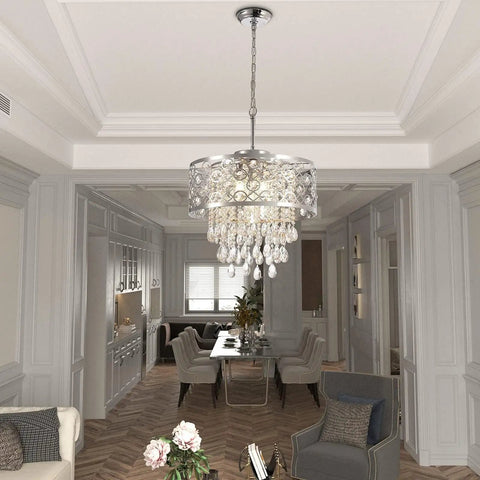 Dope Modern Crystal Raindrop Chandelier 5 Light Chrome Pendant Hanging Light For Dining Room Living Room Kitchen ETL Certified