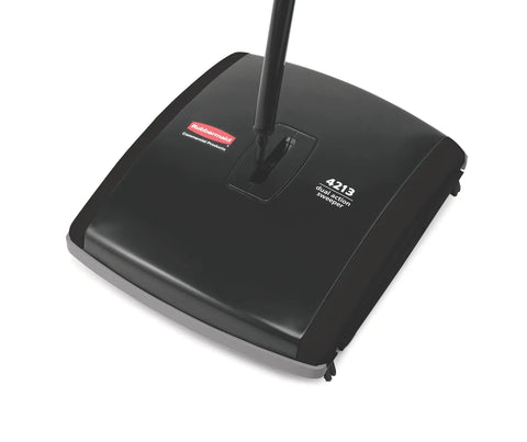 Dual-Action Mechanical Sweeper Cordless Low-Profile for Hard Floors and Carpet with Durable Steel and Bristle Rolls, top view.
