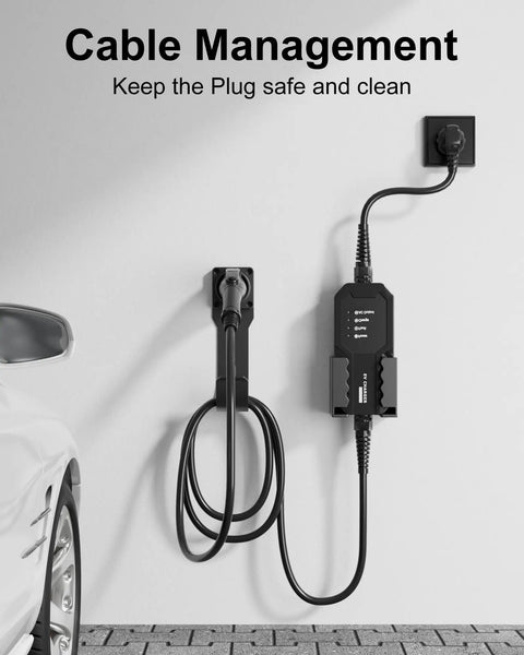 Heavy Duty Ev Charger Wall Mount Kit And Charging Cable Organizer J Hook Holster For Sae J1772 Connector Built Tough wall-mounted with clean cables.