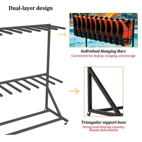 Hardcore Heavy Duty Metal Life Jacket Storage Rack With 20 Individual Slots showcasing dual-layer design and triangular support base.