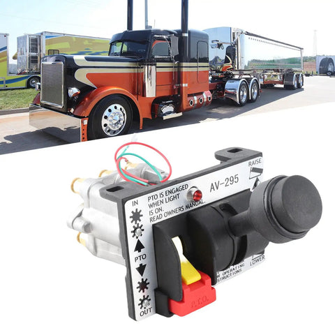PTO Control Valve AV295 Power Take Off Air Shift Dual Valve with truck in background, designed for tipper hydraulic hoist systems.