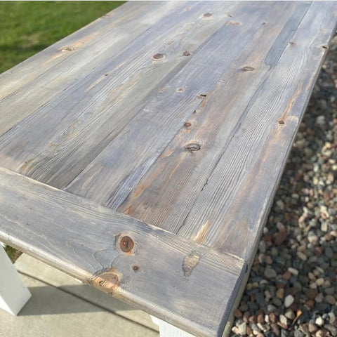 Straight Up Barnwood Aging Wood Wash Hella Eco Friendly For High Tannin Species Creates A Silver Gray Grain Look on a textured wood table surface.