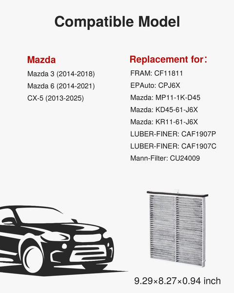 Cabin Air Filter With Activated Carbon Replacement For Mazda 3 6 CX 5 Odor Control And Cleaner Interior Air With cross reference info