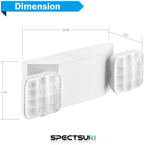 12 Pack Commercial LED Emergency Light With Dual Heads Hardwired Battery Backup For Power Outages showing dimensions 10.08" x 3.5" x 3.74".