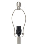 Smokey Gray Glass Dome Table Lamp With White Fabric Drum Shade, Rotary Switch On Socket For Easy Use, socket close-up