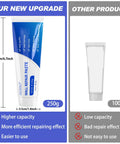 Comparison of 250g wall repair paste tube and 100g generic tube highlighting capacity and repair efficiency differences.