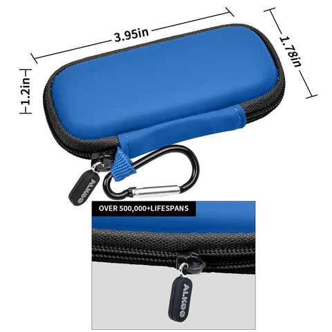 Hard Travel Case For KardiaMobile EKG Monitors 1 Lead 6L 6L Max with carabiner clip, blue EVA shell, and anti-shock foam