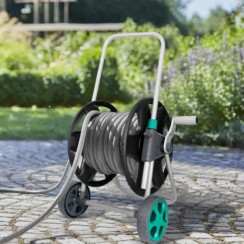 Garden Hose Reel Cart with wheels for outdoor watering, 80ft 5/8in or 100ft 1/2in hose, durable iron frame, aluminum parts