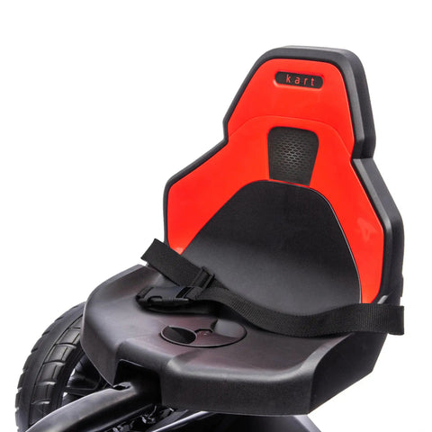 Close-up of adjustable seat on Kid Pedal Go Kart For Outdoors With Adjustable 4 Position Seat Swing Axle Handbrake And Non Slip EVA Wheels Ride On Toy For Boys And Girls Ages 3 To 8 Red