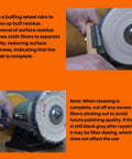 Hands using a buffing wheel rake on a 6 inch cotton buffing wheel kit for bench grinders and polishers.