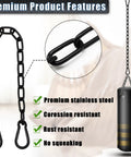 Two Pack Hanging Swing Chain With Four Carabiners 25In Heavy Duty Hammock Hardware Kit 660Lb Capacity For Hanging Chairs Punching Bags Indoor Outdoor Gym Black features steel chain and punching bag shown for strength demonstration.