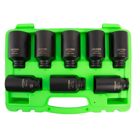 8 Piece Half Inch Drive Axle Nut Socket Set With 12 Point Sockets 29mm 30mm 32mm 34mm 35mm 36mm 38mm 39mm In Case For Front Wheel Drive Vehicles Durable Case Included For Easy Transport And Organization