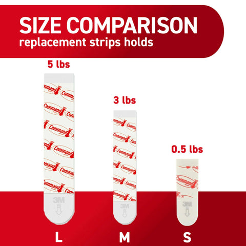 Size comparison of Indoor Large Replacement Strips For No Mess Damage Free Wall Hanging And Rehang Of Large Hooks For Home Decor