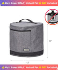 Dust Cover With Pockets For Instant Pot 6 Quart Insulated Pressure Cooker Case With Wipe Clean Lining Grey, shown upright, 12x13 inches.