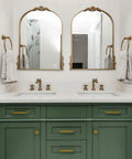 Bathroom vanity with Ten Pack Antique Brass Cabinet Pulls With Three And Three Quarters Inch Hole Centers For Cabinets Drawers Dressers.