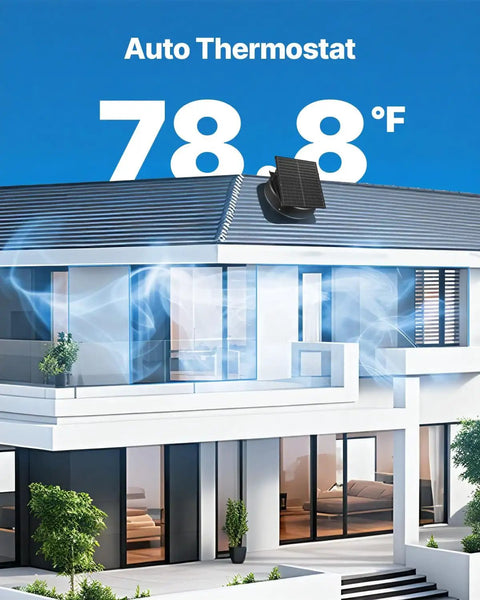 35W Solar Attic Fan With Auto Temp Control, 2400 CFM, Weatherproof Low-Noise Ventilation installed on house roof
