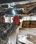 Mechanic working with Two Piece Stainless Steel Oil Drip Pan Set For Cars And Motorcycles beneath vehicle