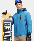 Man wearing Men's Ski Snow Jacket Waterproof Insulated Coat With Fleece Hood Weatherproof Winter Mountain Outerwear For Outdoors Blue Large