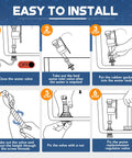 Instructional steps for installing Heavy Duty Eight Count Toilet Fill Valve Replacement Kit Black Adjustable Flushing Tank Refill Stopper Assembly.