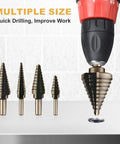Heavy Duty 5 Piece Titanium Coated Step Drill Bit Set For Wood Plastic Aluminum With High Speed Steel Bits Cone Unibit Drills Dual Flute